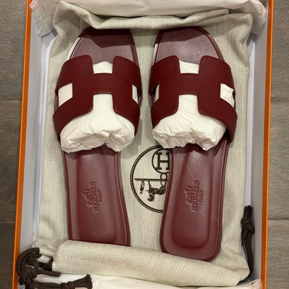 HERMES BNIB burgundy rough H oran sandal 37 - Picture 4 of 6